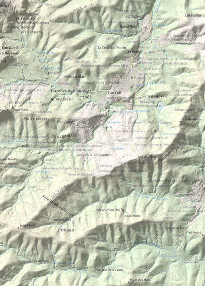 Mapa topográfico del relieve: Puig Vicenç, 468 m. Detalle de la zona inferior derecha. 50 × 70 cm.