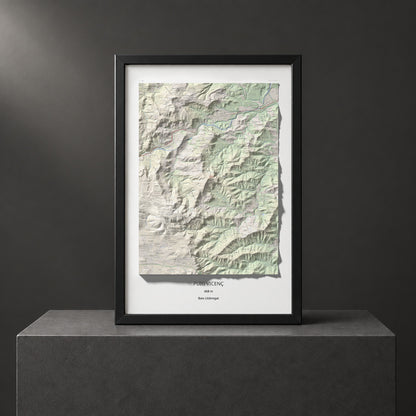 Mapa topográfico del relieve: Puig Vicenç, 468 m. Presentación enmarcada. 61 × 91 cm.