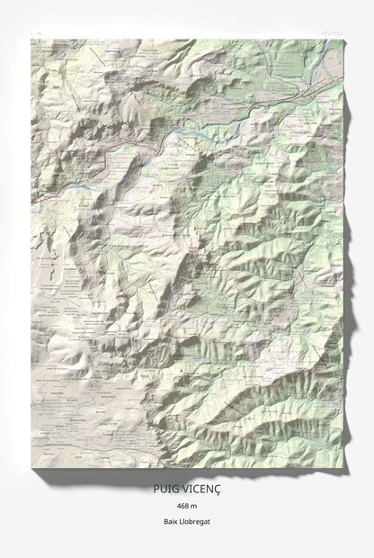 Mapa topográfico del relieve: Puig Vicenç, 468 m. Lámina completa. 61 × 91 cm.