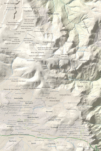 Mapa topográfico del relieve: Puig Vicenç, 468 m. Detalle de la zona inferior izquierda. 61 × 91 cm.