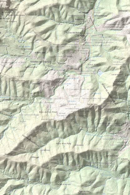 Mapa topográfico del relieve: Puig Vicenç, 468 m. Detalle de la zona inferior derecha. 61 × 91 cm.