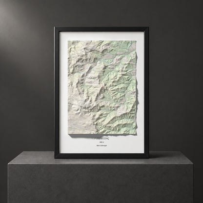 Mapa topográfico del relieve: Puig Vicenç, 468 m. Presentación enmarcada. 70 × 100 cm.