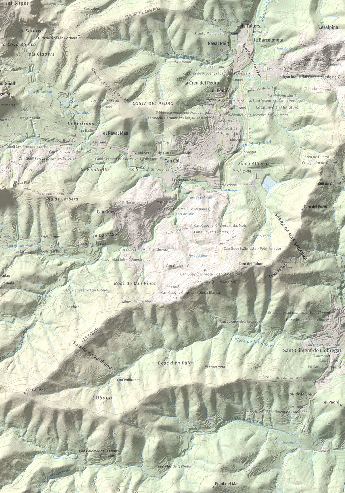 Mapa topográfico del relieve: Puig Vicenç, 468 m. Detalle de la zona inferior derecha. 70 × 100 cm.