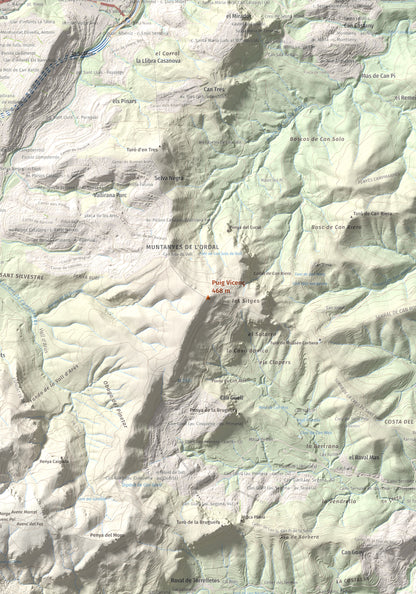 Mapa topográfico del relieve: Puig Vicenç, 468 m. Detalle de la zona central. 70 × 100 cm.