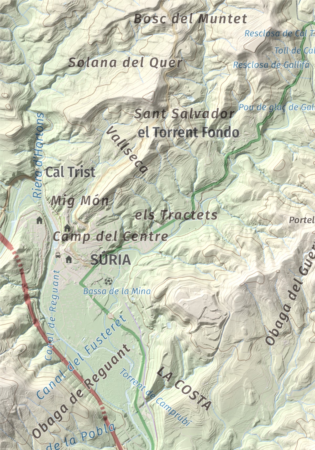 Mapa de relieve de Puig-alter, 522 m, Bages, lámina 100 Cims de Trobart. Detalle de la zona superior izquierda. 21 × 30 cm.