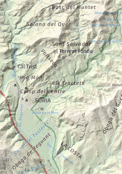 Mapa de relieve de Puig-alter, 522 m, Bages, lámina 100 Cims de Trobart. Detalle de la zona superior izquierda. 21 × 30 cm.
