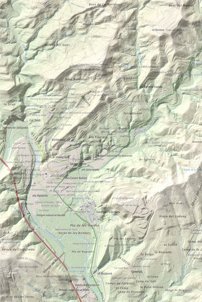 Mapa de relieve de Puig-alter, 522 m, Bages, lámina 100 Cims de Trobart. Detalle de la zona superior izquierda. 61 × 91 cm.