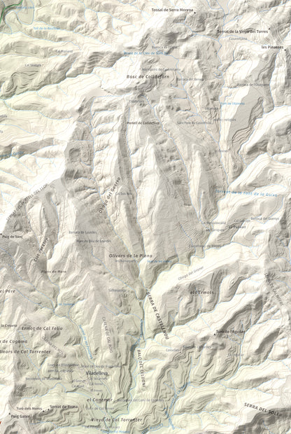 Mapa de relieve de Puig-alter, 522 m, Bages, lámina 100 Cims de Trobart. Detalle de la zona superior derecha. 61 × 91 cm.