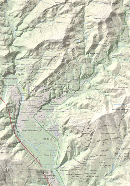 Mapa de relieve de Puig-alter, 522 m, Bages, lámina 100 Cims de Trobart. Detalle de la zona superior izquierda. 70 × 100 cm.