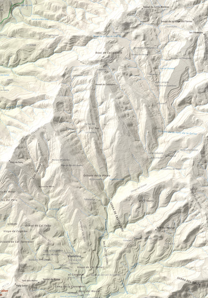 Mapa de relieve de Puig-alter, 522 m, Bages, lámina 100 Cims de Trobart. Detalle de la zona superior derecha. 70 × 100 cm.