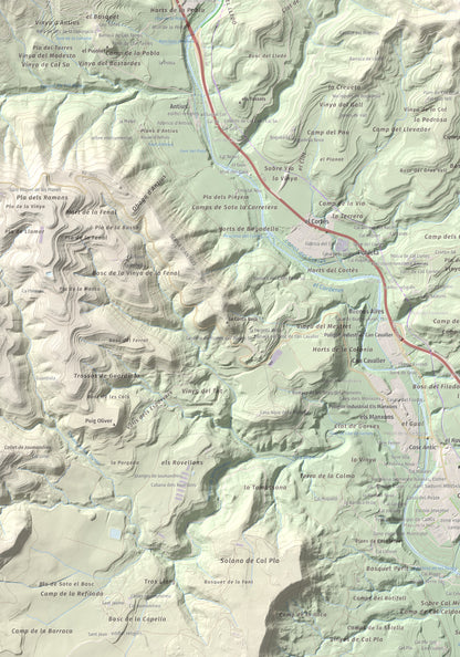 Mapa de relieve de Puig-alter, 522 m, Bages, lámina 100 Cims de Trobart. Detalle de la zona inferior izquierda. 70 × 100 cm.