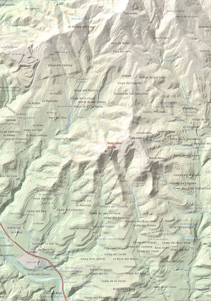 Mapa de relieve de Puig-alter, 522 m, Bages, lámina 100 Cims de Trobart. Detalle de la zona central. 70 × 100 cm.