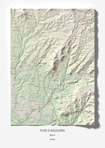 Mapa de relieve de Puig d'Aguilera, 626 m, Anoia, lámina 100 Cims de Trobart 50 × 70 cm.
