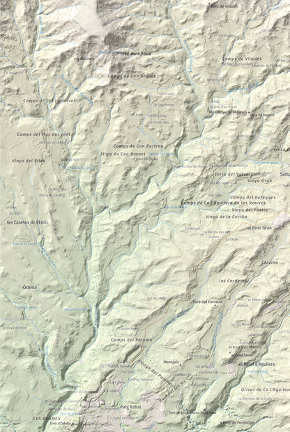 Mapa de relieve de Puig d'Aguilera, 626 m, Anoia, lámina 100 Cims de Trobart. Detalle de la zona superior izquierda. 61 × 91 cm.