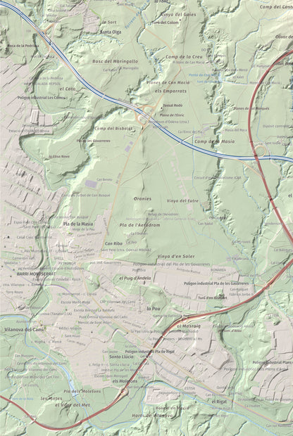 Mapa de relieve de Puig d'Aguilera, 626 m, Anoia, lámina 100 Cims de Trobart. Detalle de la zona inferior izquierda. 61 × 91 cm.