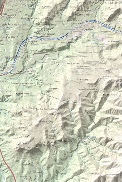 Mapa de relieve de Puig d'Aguilera, 626 m, Anoia, lámina 100 Cims de Trobart. Detalle de la zona inferior derecha. 61 × 91 cm.