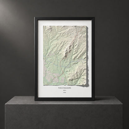 Mapa de relieve de Puig d'Aguilera, 626 m, Anoia, lámina 100 Cims de Trobart. Presentación enmarcada. 70 × 100 cm.