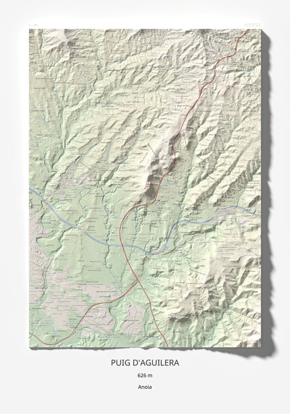 Mapa de relieve de Puig d'Aguilera, 626 m, Anoia, lámina 100 Cims de Trobart 70 × 100 cm.