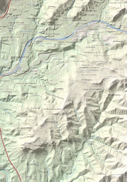 Mapa de relieve de Puig d'Aguilera, 626 m, Anoia, lámina 100 Cims de Trobart. Detalle de la zona inferior derecha. 70 × 100 cm.