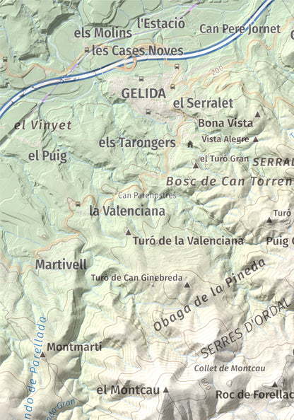 Mapa topogràfic del relleu: Puig d'Agulles, 653 m. Detall de la zona superior esquerra. 21 × 30 cm.