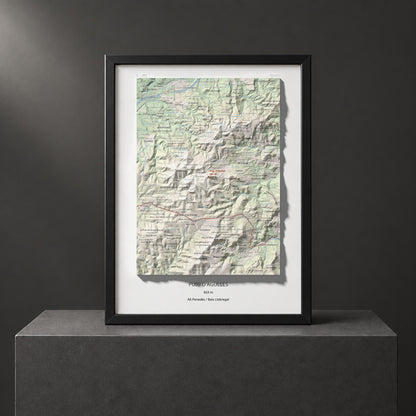 Mapa topogràfic del relleu: Puig d'Agulles, 653 m. Presentació emmarcada. 30 × 40 cm.