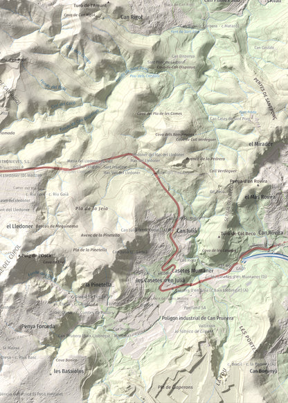 Mapa topogràfic del relleu: Puig d'Agulles, 653 m. Detall de la zona inferior dreta. 50 × 70 cm.