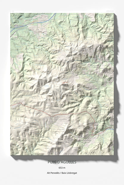 Mapa topogràfic del relleu: Puig d'Agulles, 653 m. Làmina completa. 61 × 91 cm.