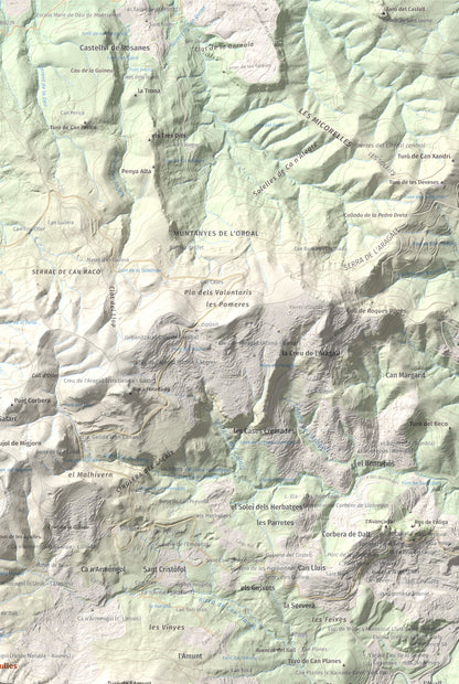 Mapa topogràfic del relleu: Puig d'Agulles, 653 m. Detall de la zona superior dreta. 61 × 91 cm.