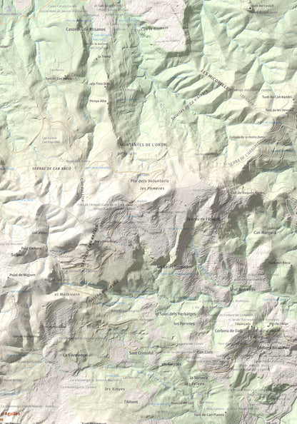 Mapa topogràfic del relleu: Puig d'Agulles, 653 m. Detall de la zona superior dreta. 70 × 100 cm.
