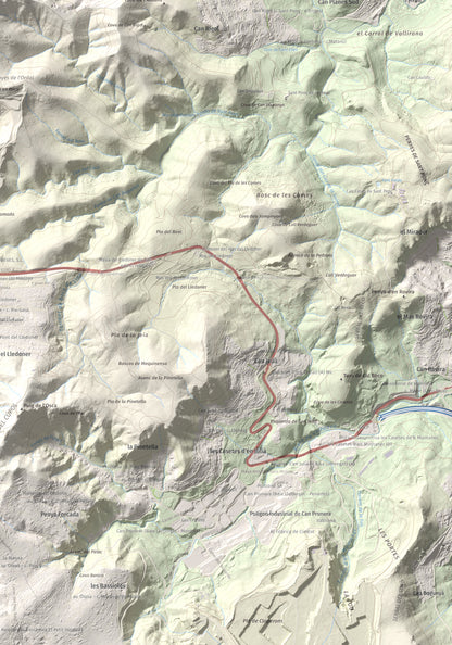 Mapa topogràfic del relleu: Puig d'Agulles, 653 m. Detall de la zona inferior dreta. 70 × 100 cm.