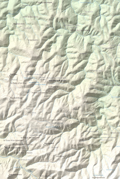 Mapa de relieve de Puig d'Arques, 533 m, Baix Empordà, lámina 100 Cims de Trobart. Detalle de la zona superior izquierda. 61 × 91 cm.