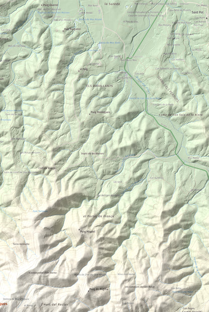 Mapa de relieve de Puig d'Arques, 533 m, Baix Empordà, lámina 100 Cims de Trobart. Detalle de la zona superior derecha. 61 × 91 cm.
