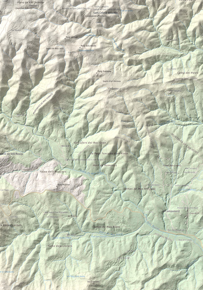 Mapa de relieve de Puig d'Arques, 533 m, Baix Empordà, lámina 100 Cims de Trobart. Detalle de la zona inferior derecha. 70 × 100 cm.