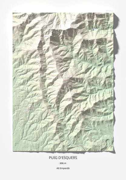 Mapa topográfico del relieve: Puig d'Esquers, 606 m. Lámina completa. 70 × 100 cm.