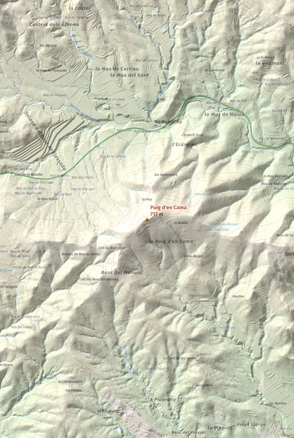 Mapa topográfico del relieve: Puig d'en Cama, 717 m. Detalle de la zona central. 61 × 91 cm.