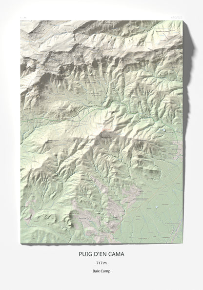 Mapa topográfico del relieve: Puig d'en Cama, 717 m. Lámina completa. 70 × 100 cm.