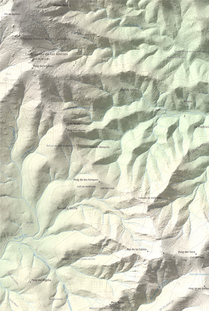 Mapa topogràfic del relleu: Puig d'en Jordà, 754 m. Detall de la zona superior esquerra. 61 × 91 cm.