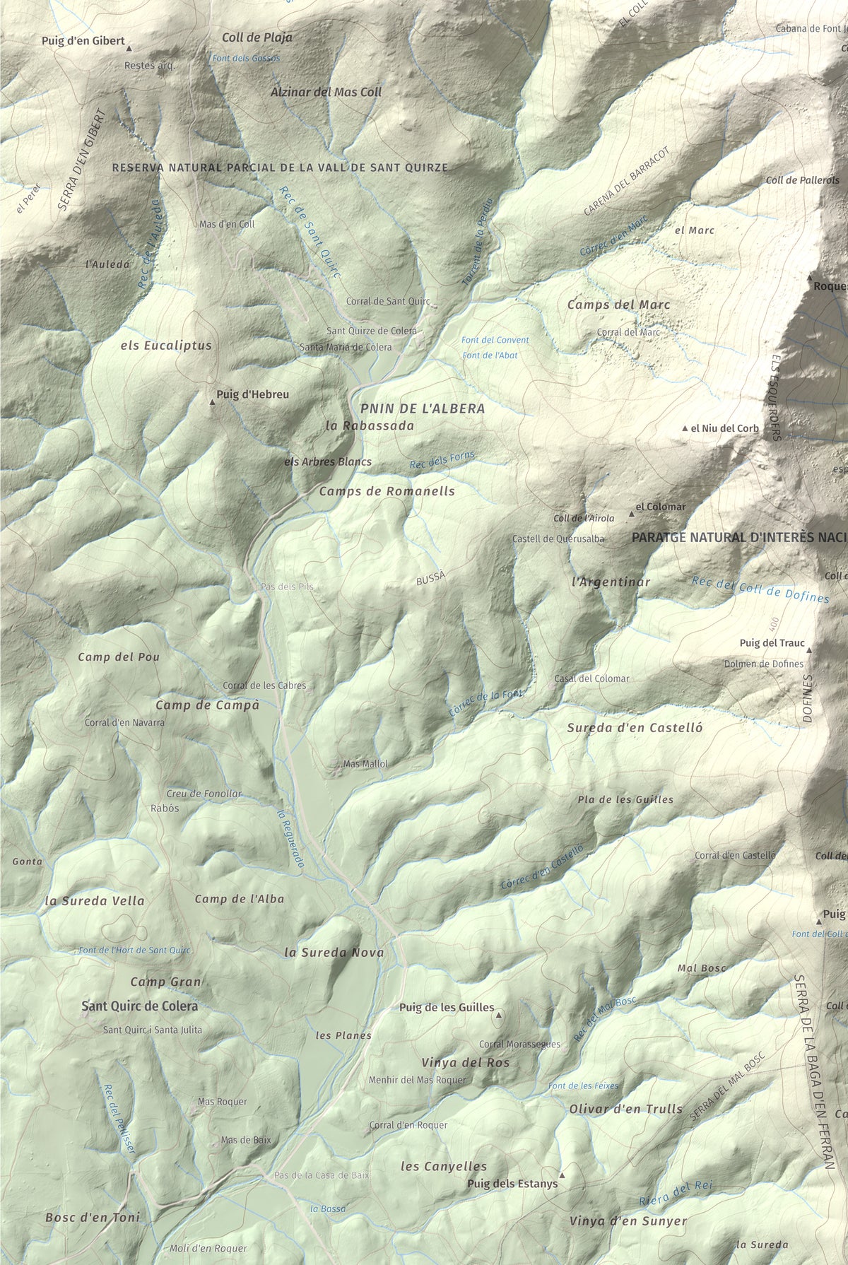Mapa topogràfic del relleu: Puig d'en Jordà, 754 m. Detall de la zona inferior esquerra. 61 × 91 cm.
