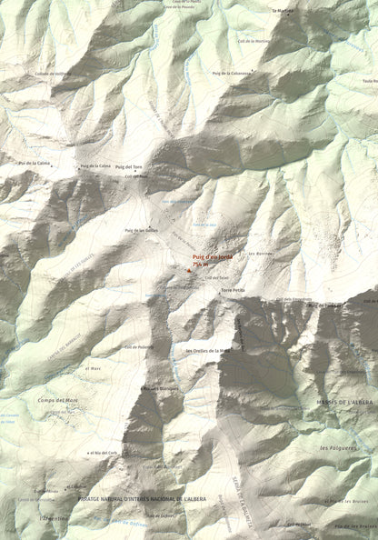 Mapa topogràfic del relleu: Puig d'en Jordà, 754 m. Detall de la zona central. 70 × 100 cm.