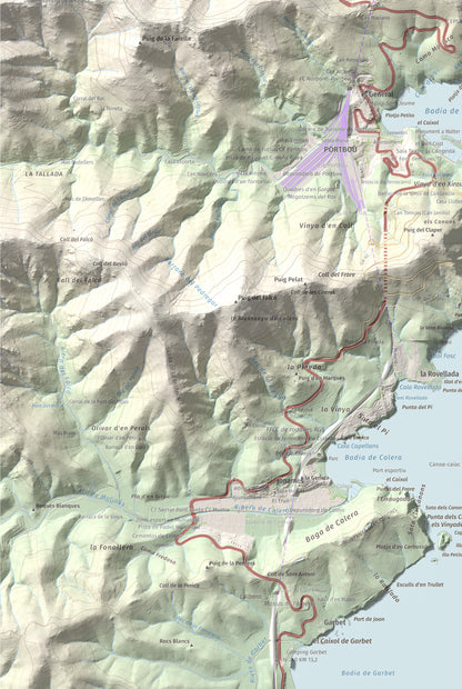 Mapa topográfico del relieve: Puig de Cervera, 207 m. Detalle de la zona inferior izquierda. 61 × 91 cm.