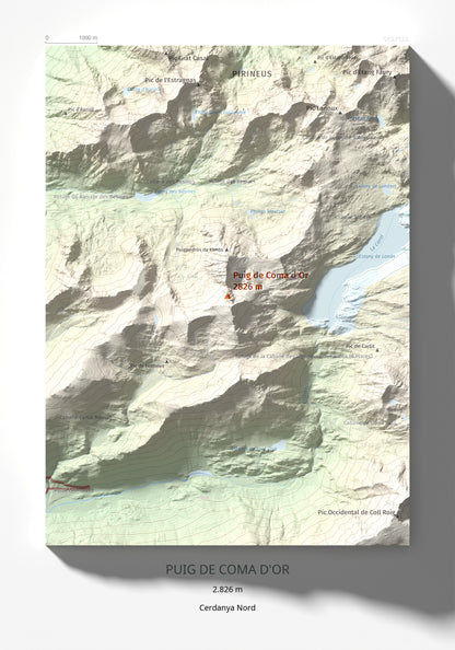 Mapa de relieve de Puig de Coma d'Or, 2826 m, Cerdanya Nord, lámina 100 Cims de Trobart 21 × 30 cm.