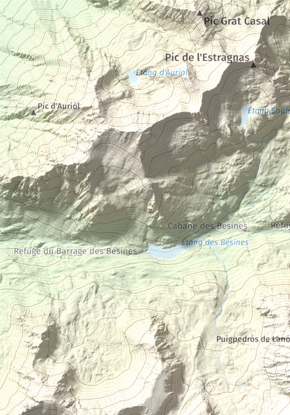Mapa de relieve de Puig de Coma d'Or, 2826 m, Cerdanya Nord, lámina 100 Cims de Trobart. Detalle de la zona superior izquierda. 21 × 30 cm.