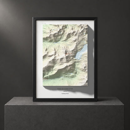 Mapa de relieve de Puig de Coma d'Or, 2826 m, Cerdanya Nord, lámina 100 Cims de Trobart. Presentación enmarcada. 30 × 40 cm.