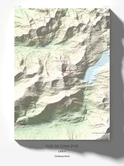 Mapa de relieve de Puig de Coma d'Or, 2826 m, Cerdanya Nord, lámina 100 Cims de Trobart 30 × 40 cm.