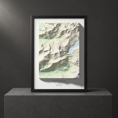 Mapa de relieve de Puig de Coma d'Or, 2826 m, Cerdanya Nord, lámina 100 Cims de Trobart. Presentación enmarcada. 50 × 70 cm.
