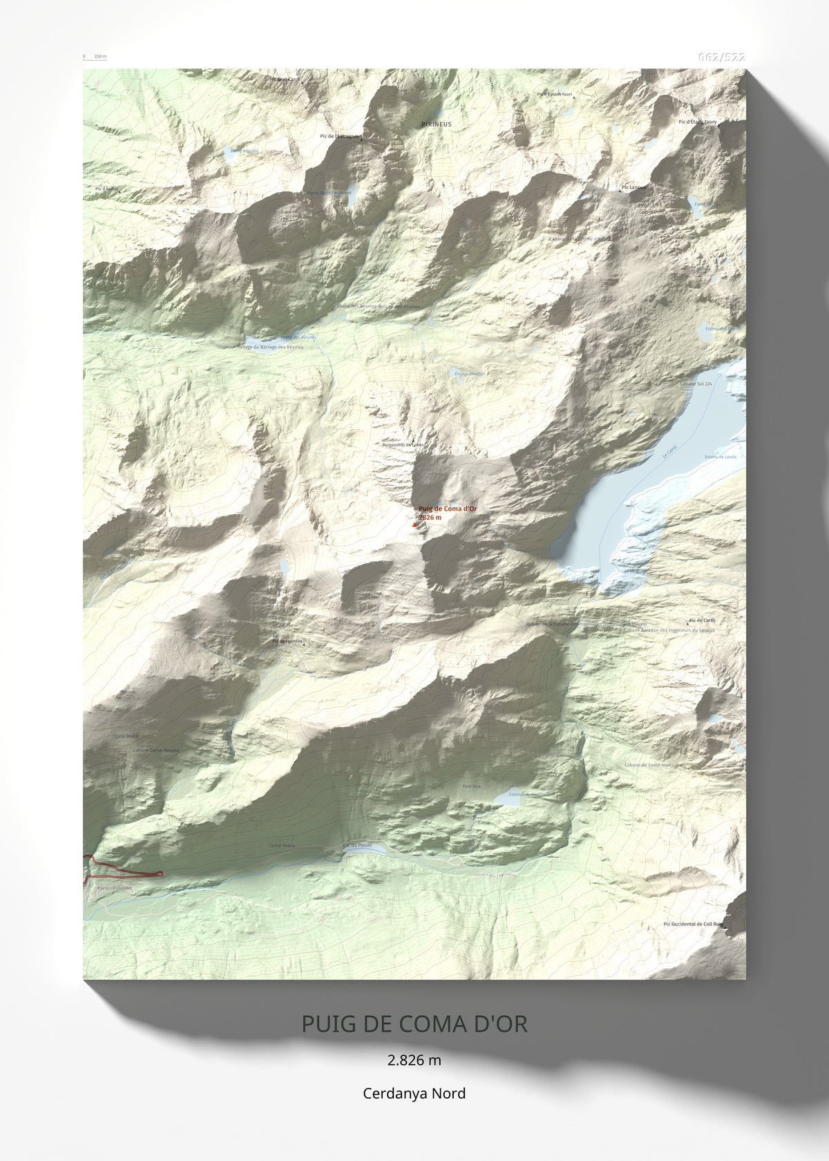 Mapa de relieve de Puig de Coma d'Or, 2826 m, Cerdanya Nord, lámina 100 Cims de Trobart 50 × 70 cm.