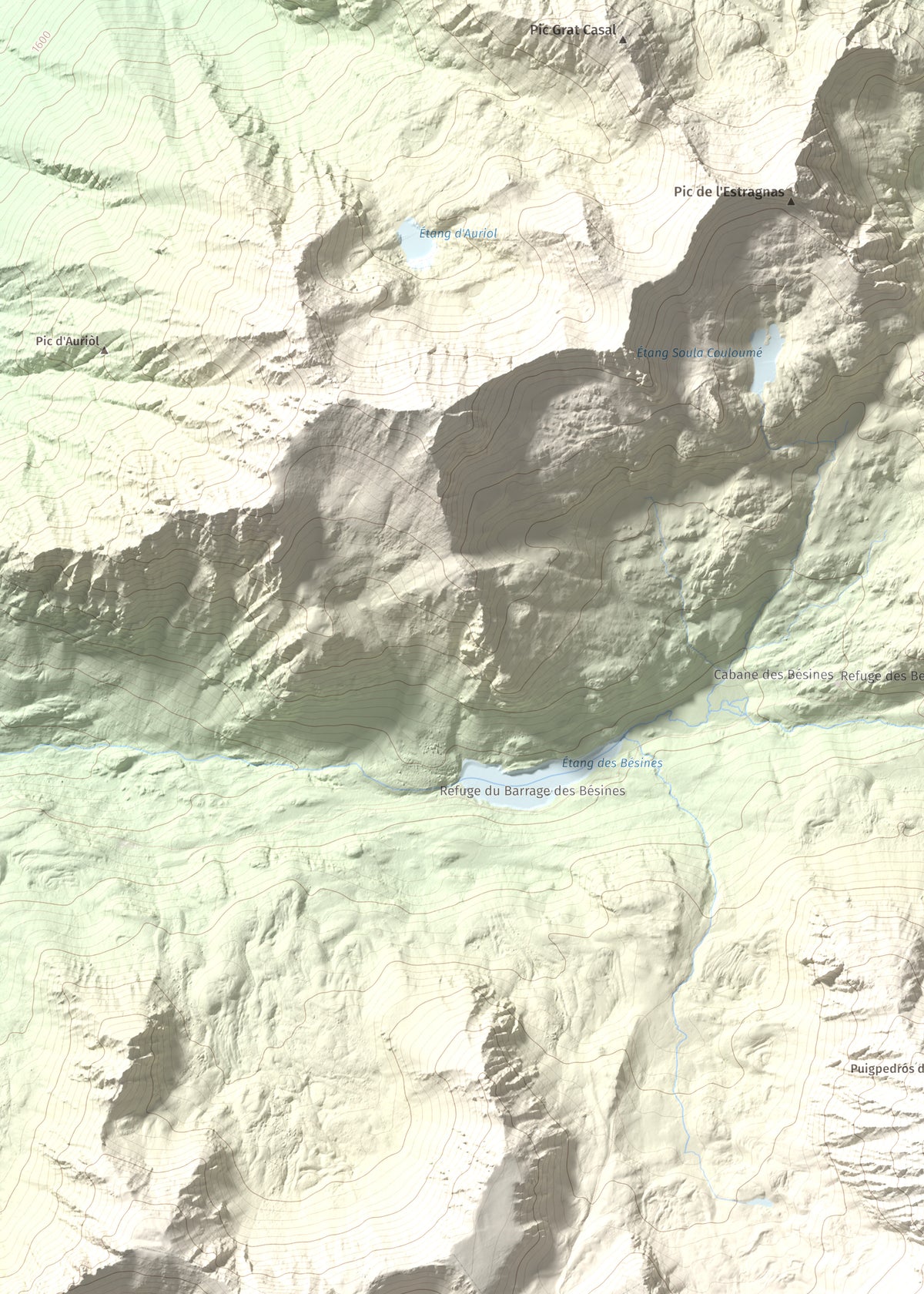 Mapa de relieve de Puig de Coma d'Or, 2826 m, Cerdanya Nord, lámina 100 Cims de Trobart. Detalle de la zona superior izquierda. 50 × 70 cm.