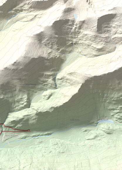 Mapa de relieve de Puig de Coma d'Or, 2826 m, Cerdanya Nord, lámina 100 Cims de Trobart. Detalle de la zona inferior izquierda. 50 × 70 cm.