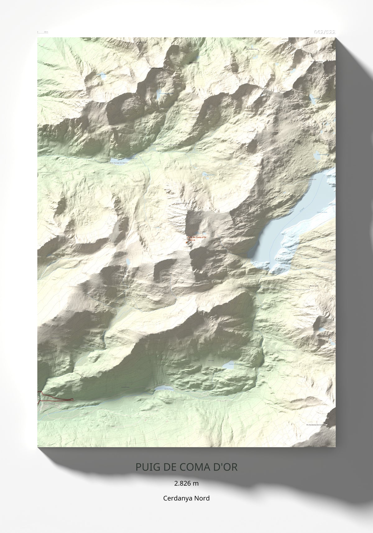 Mapa de relieve de Puig de Coma d'Or, 2826 m, Cerdanya Nord, lámina 100 Cims de Trobart 70 × 100 cm.