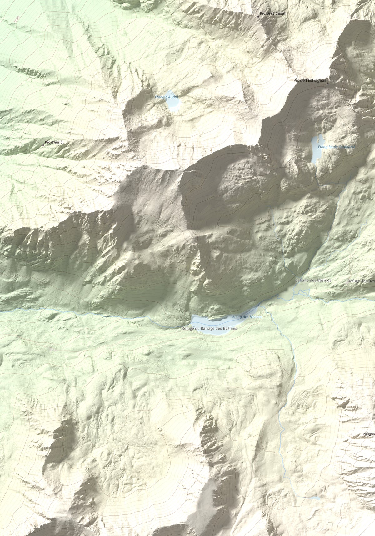 Mapa de relieve de Puig de Coma d'Or, 2826 m, Cerdanya Nord, lámina 100 Cims de Trobart. Detalle de la zona superior izquierda. 70 × 100 cm.